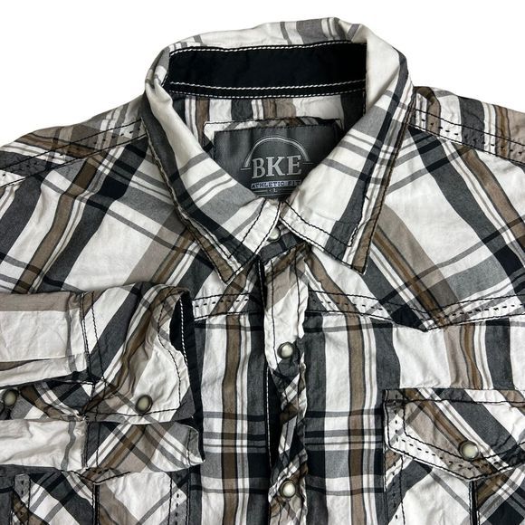 BKE Mens Athletic Fit‎ Multicolor Plaid Long Sleeve Pearl Snap Button Up Shirt L - Picture 1 of 6